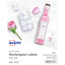 Avery Printable Blank Rectangle Labels 1.5"""" x 4"""" Matte White 840 Customizable Labels (5197)