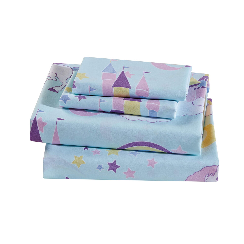 Parure de draps fantaisie pour fille/adolescente, motif licorne, arc-en-ciel, ch   teau,    toiles, lune, rose, turquoise, violet, blanc, jaune, neuf