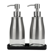 Gaussra Seifenspender-Set fr die Kche mit Silikonablage und Aufklebern Seifenspender aus gebrstetem Nickel-Edelstahlglas, Badezimmer, nachfllba