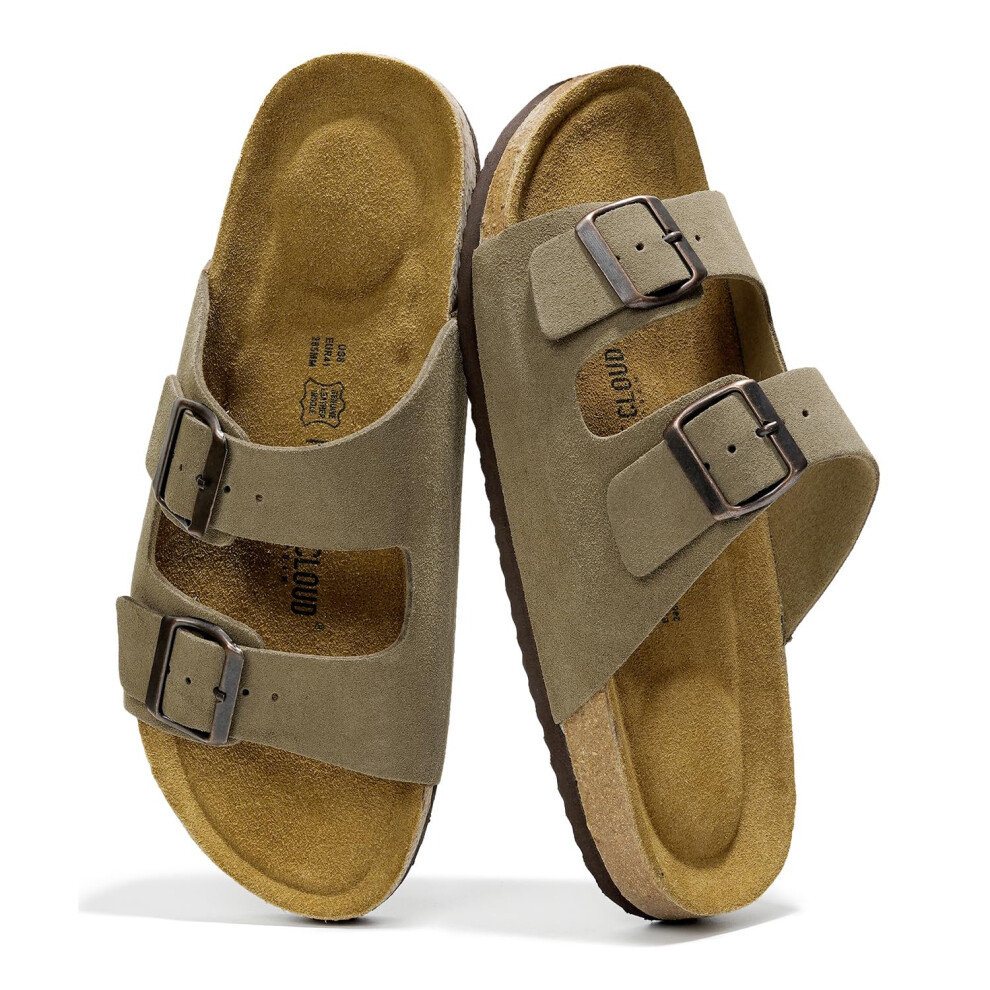 Project Cloud Genuine Leather Mens Sandals with Memory Foam Natural Cork Footbed Slides for Men Footwear - Non-Slip Double-Strap Buckle Sandals (Arizo