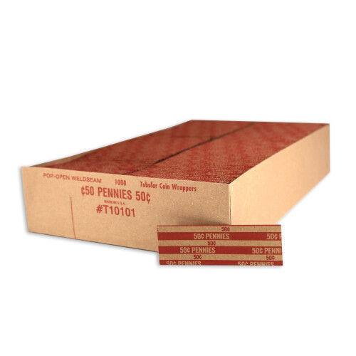 Huron Flat Coin Wrapper Penny Rolls $.50 Cent R?d (1.000 stk.)