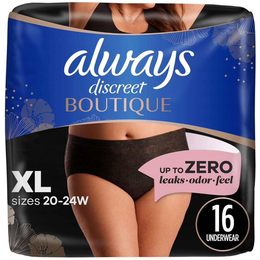 Always Discreet Boutique Incontinence and Postpartum Underwear for Women  Maximum Protection  XL  Black  16 Count