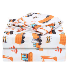 Joiedomi Kids Twin Sheet Set Construction Vehicle - 3 Piece Soft Microfiber Bed Sheets - Deep Pocket Wrinkle Free Cozy Toddler Bedding Set Fade Res