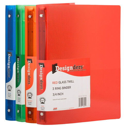JAM PAPER Pastas de plstico de 0,75 polegadas - 3 pastas sortidas (vermelho, azul, verde e laranja) - 4/pacote