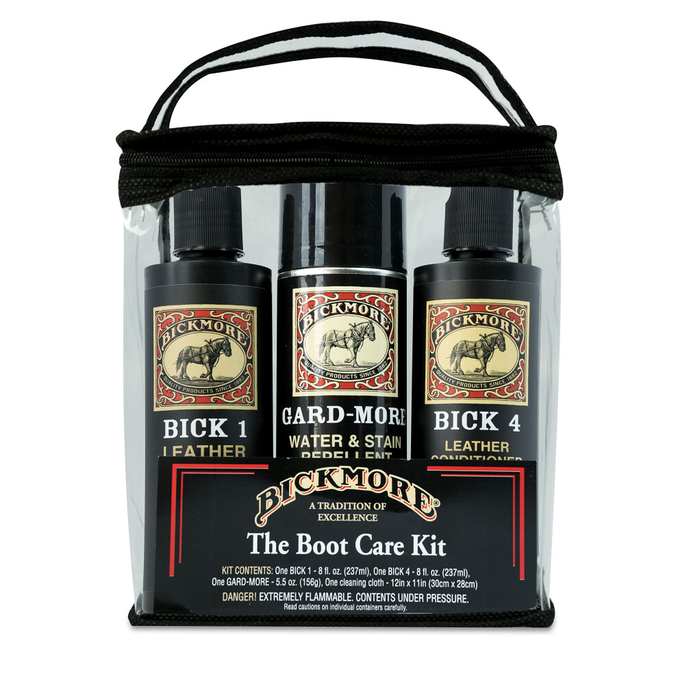 Bickmore Boot Care Kit - Bick 1 Bick 4 & Gard-More - Leather Lotion Cleaner Conditioner & Protector - For Cleaning Softening and Protecting Boots Shoe