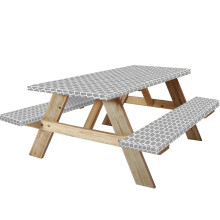 KENOBEE 7ft Picnic Table and Bench Cover Camping Essentials RV Gear 84 in Waterproof Windproof Outdoor Elastic All Around Tablecloth Fitted Rectang