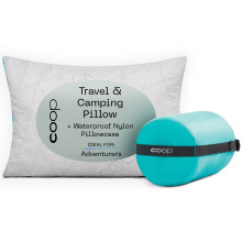 Coop Home Goods Original Adjustable Travel Pillow and Waterproof Pillow Protector Grey Bundle with Compressible Stuff Sack  Medium-Firm Memory Foam an