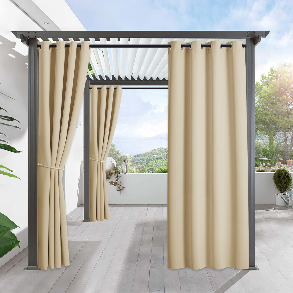 Rideaux d'extérieur RYB HOME pour patio, imperméables, occultants, pour intimité, pour gazebo, porche, pavillon, pergola, 132 x 228 cm, beige bis