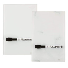 Quartet Glass Desktop Notepad 9 """" X 6 """" Whiteboard Dry Erase Surface Marble/White 2 Pack (GDP96)