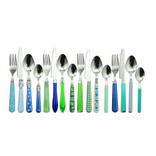 Het Originele Brink House Eclectische Blauw Groene Mix & Match RVS Bestekset / 16 stuks met Standaard