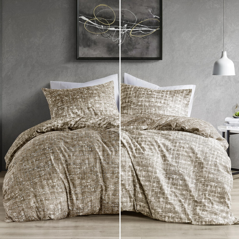Parure de lit double Comfort Spaces - Literie de dortoir taupe pour toutes les saisons Housse de couette r   versible ultra douce 2 pi   ces avec 1 t