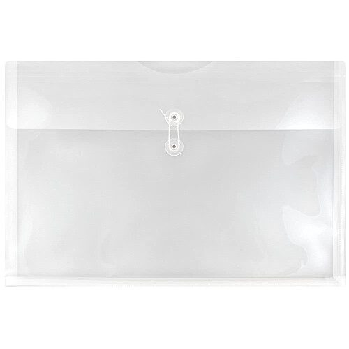 JAM PAPER Plastic Envelopes with Button & String Tie Closure - Large Booklet - 12 x 18 - Clear - 12/Pack