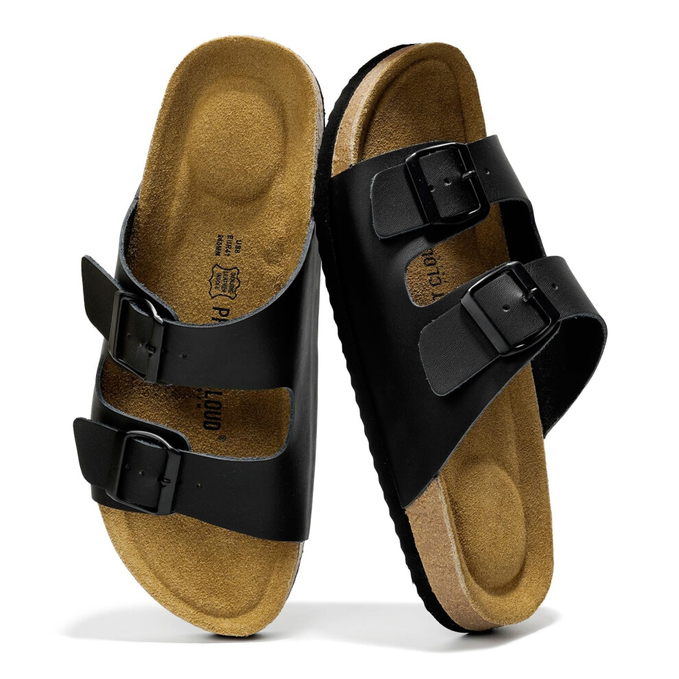 Project Cloud Genuine Leather Mens Sandals with Memory Foam Natural Cork Footbed Slides for Men Footwear - Non-Slip Double-Strap Buckle Sandals (Arizo