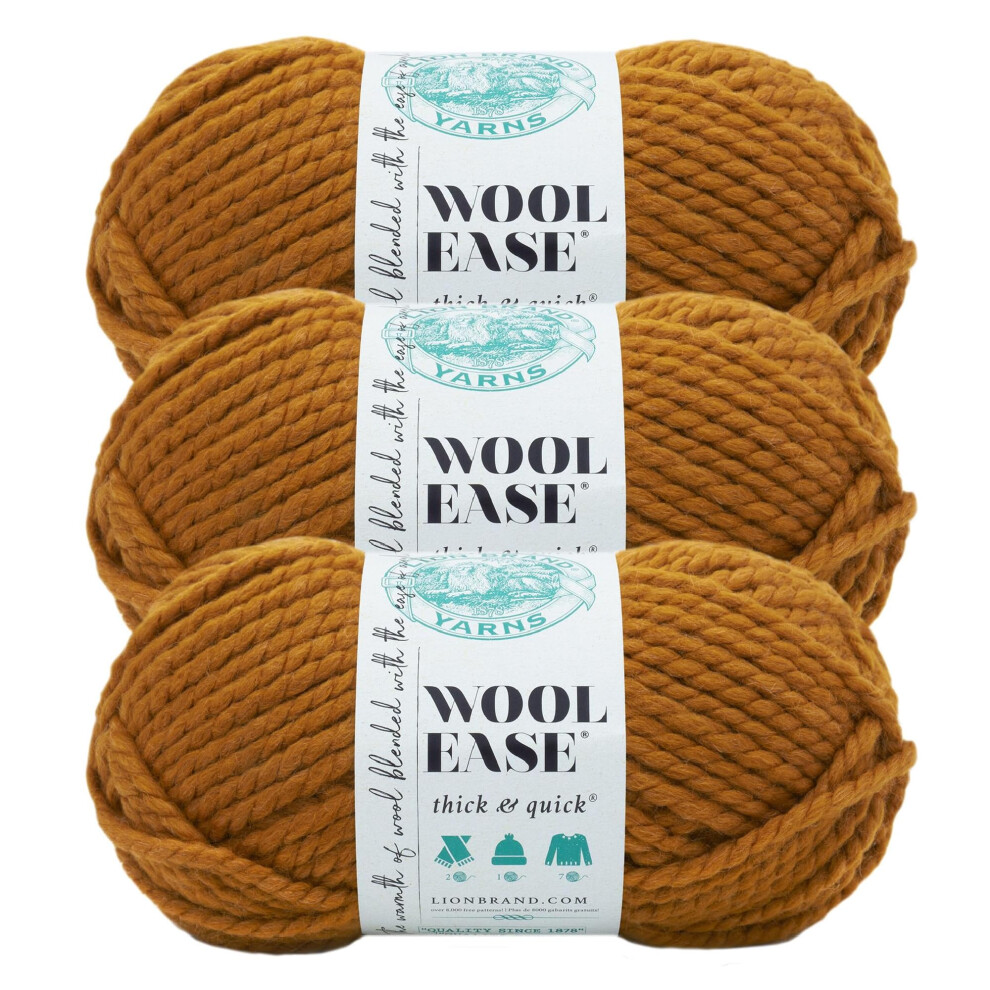 Lion Brand Yarn Wool-Ease Thick & Quick Yarn  Soft and Bulky Yarn for Knitting  Crocheting  and Crafting  3 Pack  Butterscotch
