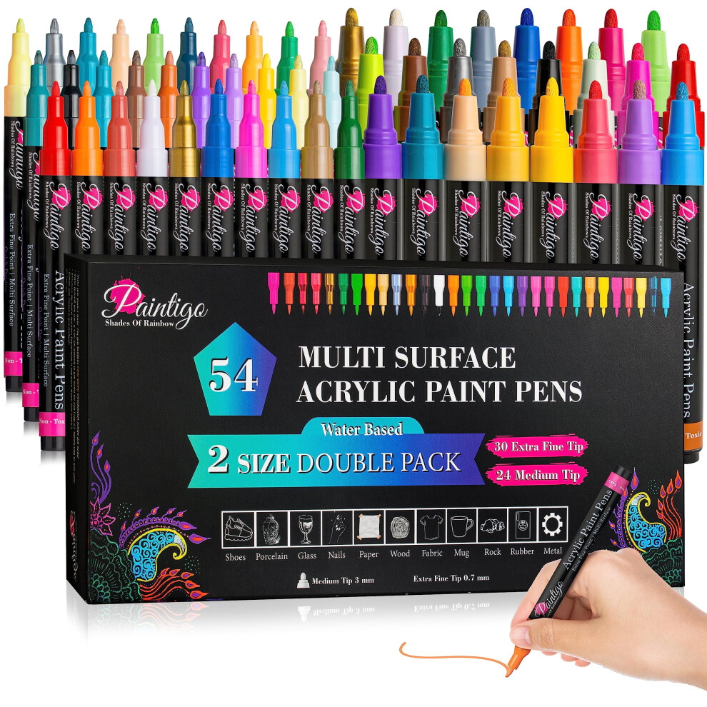Marqueurs de peinture acrylique PAINTIGO 54 couleurs     Pointes fines de 0,7 mm et moyennes de 3 mm pour loisirs cr   atifs, peinture sur pierre, bo