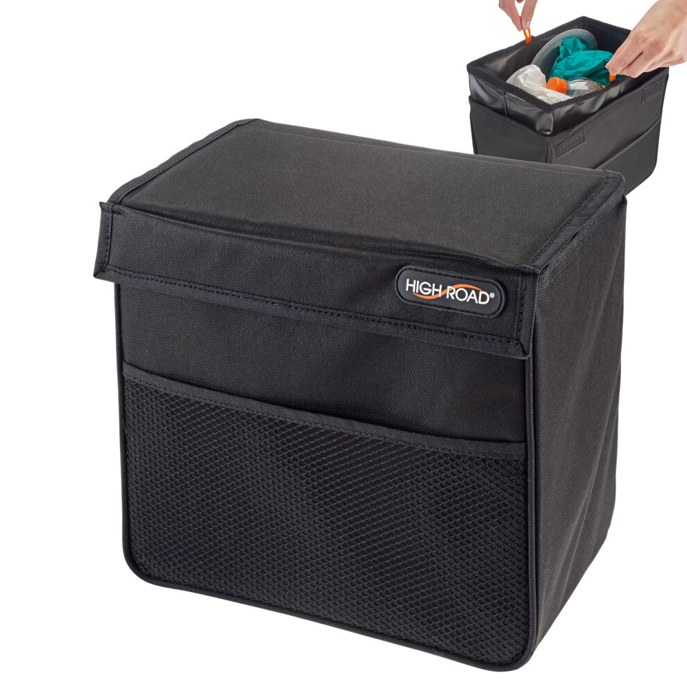 High Road Trashstand Weighted Car Trash Can With Lid And Removable Leakproof Liner - Universal Fit Behind Center Console In Back Seat - Holds 2 Gallon Black 088838008559