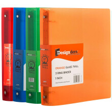JAM PAPER Plastic 1 inch ringbanden - Assortiment van 3 ringbanden (rood, blauw, groen en oranje) - 4/pak