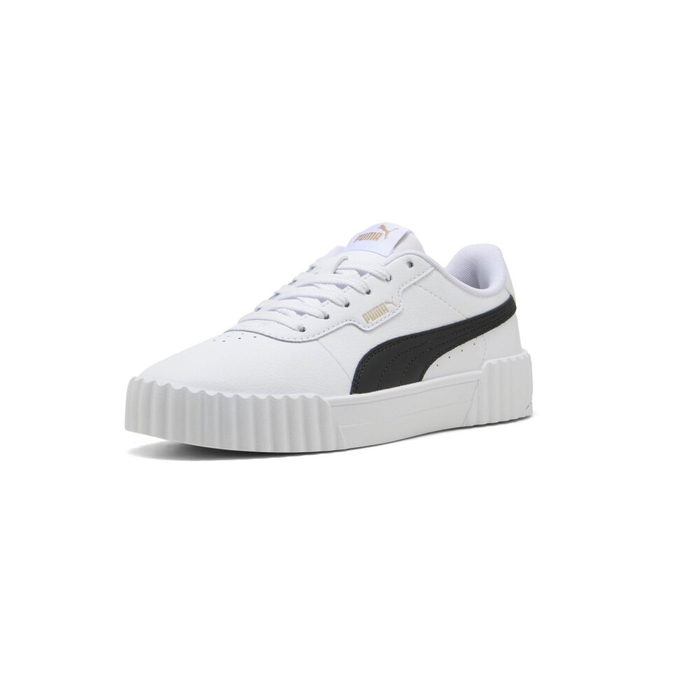 PUMA Women's Carina Leather Shoes Sneaker  3.0 White-Black-Gold  8