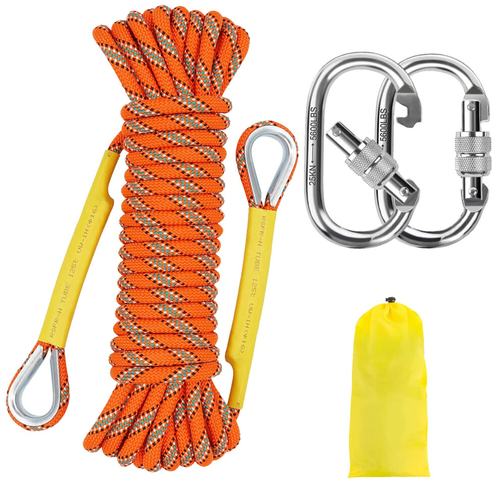 Corde d'escalade statique NTR orange/noire/bleue 10 m (32 pi), 20 m (64 pi), 30 m (96 pi), 50 m (160 pi), 8 mm, avec 2 crochets en acier, pour la rand