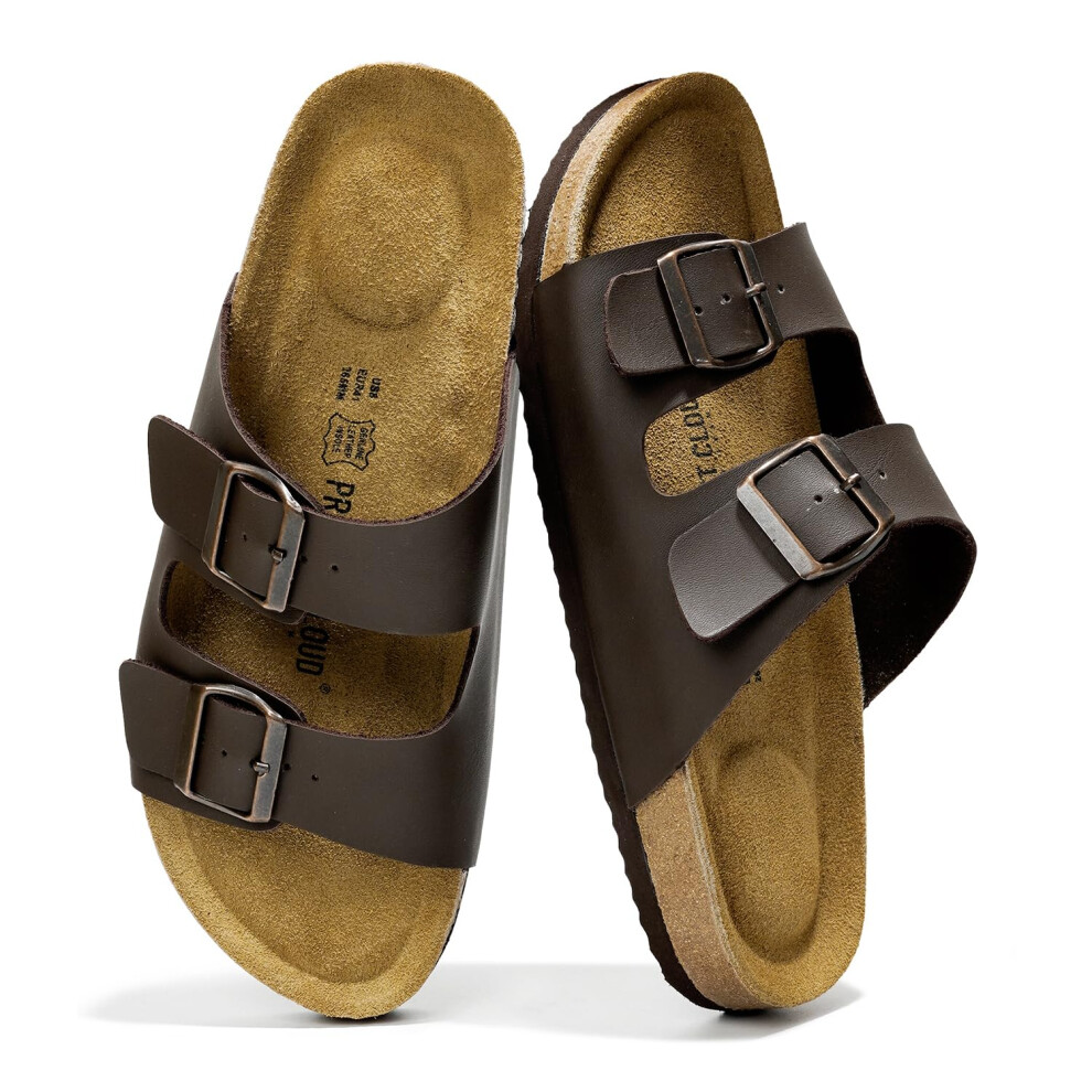 Project Cloud Genuine Leather Mens Sandals with Memory Foam Natural Cork Footbed Slides for Men Footwear - Non-Slip Double-Strap Buckle Sandals (Arizo