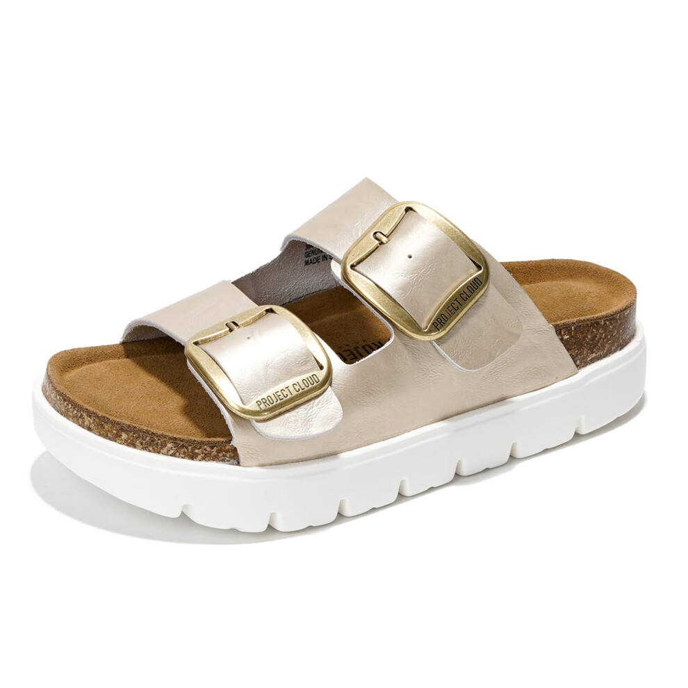 Project Cloud Genuine Leather Platform Sandals Women Footwear - Wedge Chunky Sandals Womens sandals with Memory Foam Insole and Cork Footbed (GREECECH