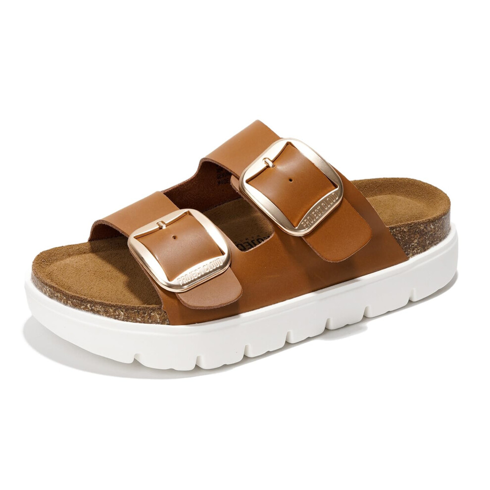 Project Cloud Genuine Leather Platform Sandals Women Footwear - Wedge Chunky Sandals Womens sandals with Memory Foam Insole and Cork Footbed (GREECECH