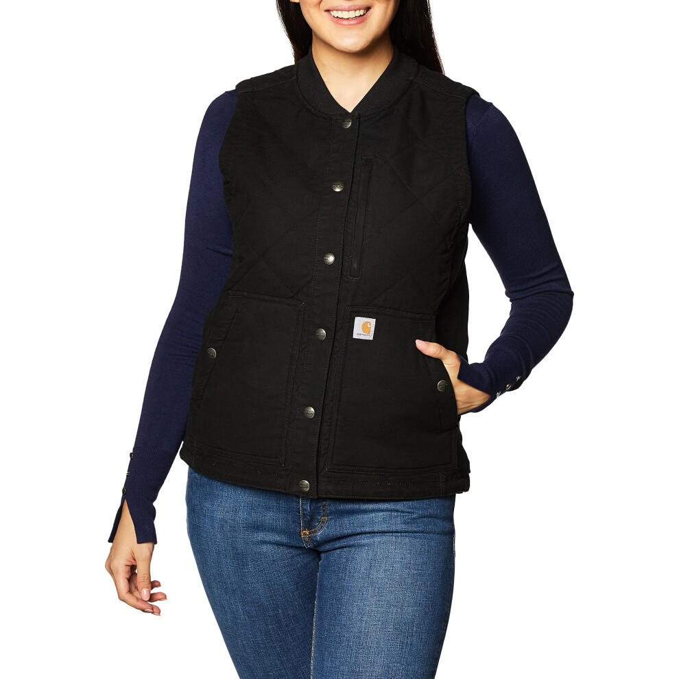 Carhartt womens Rugged Flex Relaxed Fit Canvas Insulated Rib Collar Vest Work Utility Outerwear  Black  3X-Large