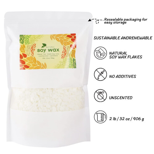 CLTNIKET Κερί Σόγιας για Κεριά - Σακούλα 2 lb (32oz) - Νιφάδες Κεριού Σόγιας Pure Nature DIY 1