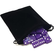 Marion Domino Double 6 Purple Tiles with Spinners, Jumbo Tournament Size in Black Elegant Velvet Bag
