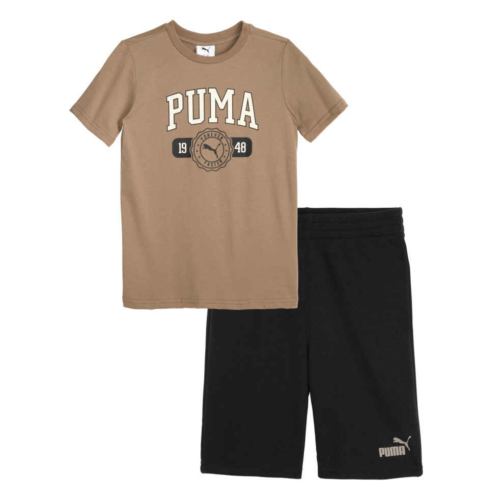 PUMA Boys 2PC Cotton Jersey Tee & Fleece Short Set  Taupe  4