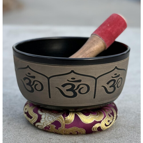 DharmaObjects Yoga Meditao 6 polegadas Ganesh/OM Peace Singing Bowl/Almofada/Conjunto de presente de macete de jacarand