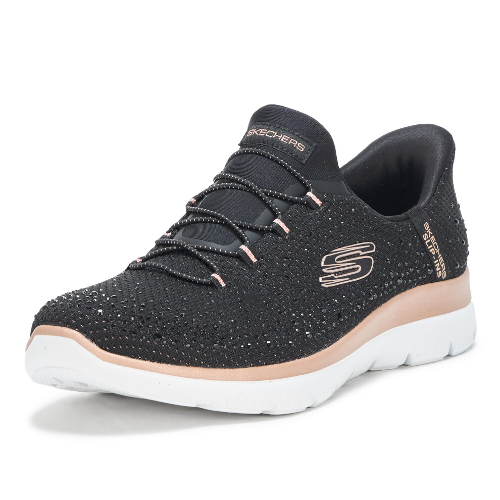 Skechers Sport Women's Women's Summits-Brilliant Shine Hands Free Slip-Ins Sneaker /Rose Gold=Bkrg 7 Black/Gold
