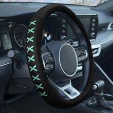 FH Group Universal Fit 15 Inch Genuine Leather with Lace-Up Detailing Steering Wheel Cover fits Most Cars SUVs Mint