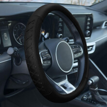 FH Group Universal Fit 15 Inch Genuine Leather with Lace-Up Detailing Steering Wheel Cover fits Most Cars SUVs Black
