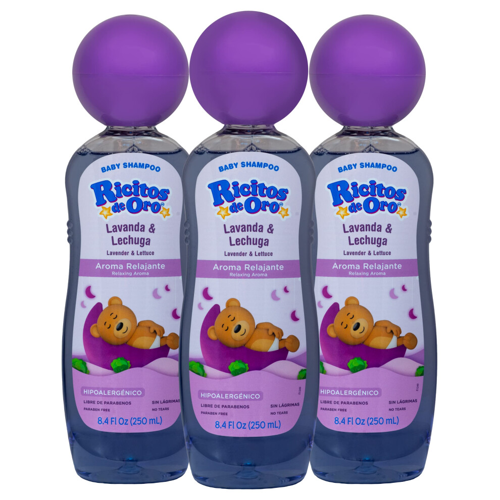 Ricitos De Oro Lavender Baby Shampoo Children Cleansing Shampoo With Natural Lavender Formulated For Babies 3-Pack Of 8.45 Fl Oz Each 3 Bottles