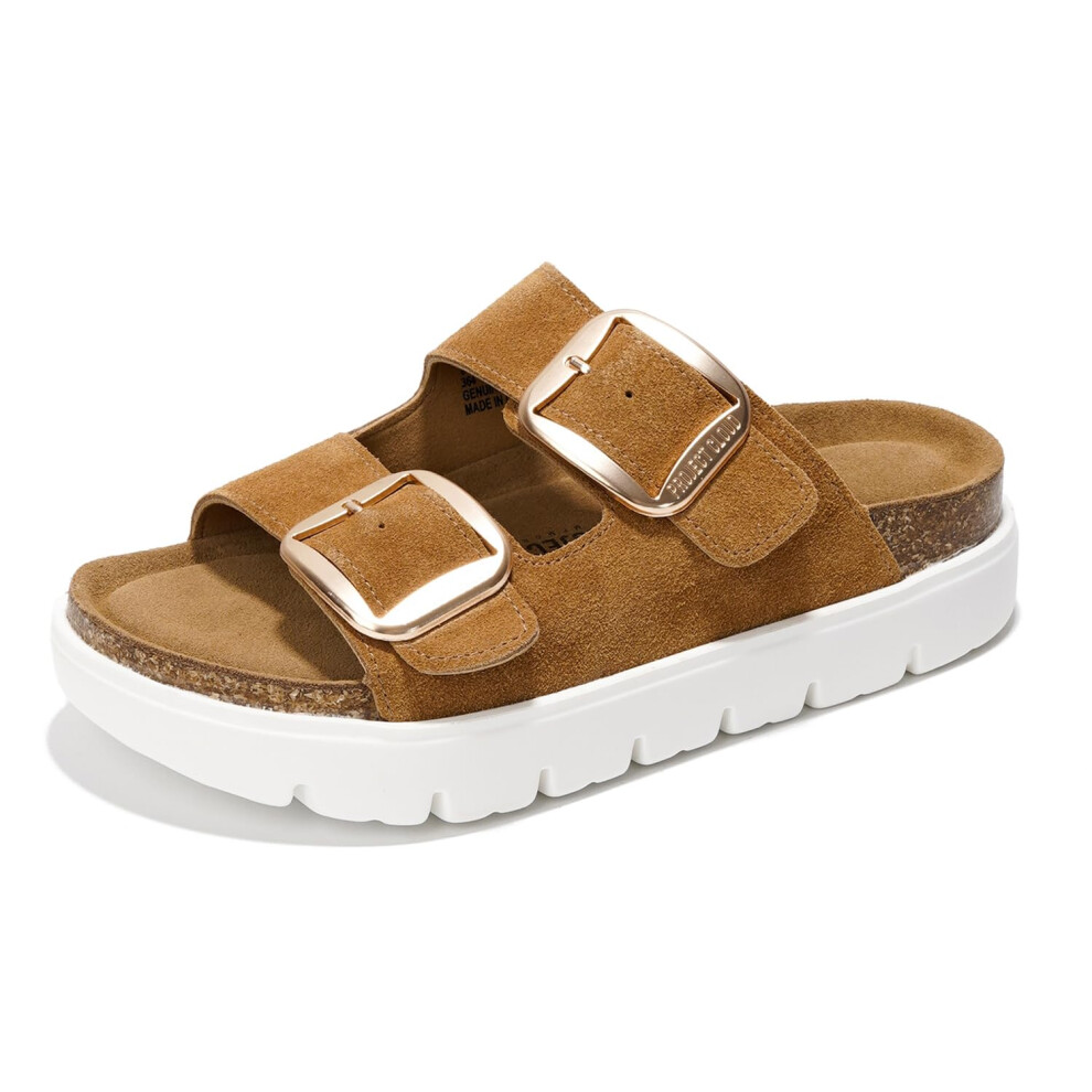 Project Cloud Genuine Leather Platform Sandals Women Footwear - Wedge Chunky Sandals Womens sandals with Memory Foam Insole and Cork Footbed (GREECECH
