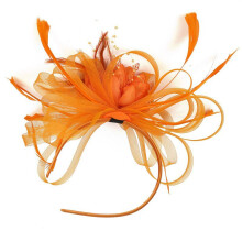 (Orange)Großes Feder Haar Fascinator Stirnband Hochzeit Damen Tag Rennen Ascot Royal