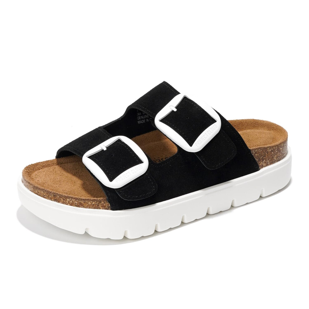 Project Cloud Genuine Leather Platform Sandals Women Footwear - Wedge Chunky Sandals Womens sandals with Memory Foam Insole and Cork Footbed (GREECECH