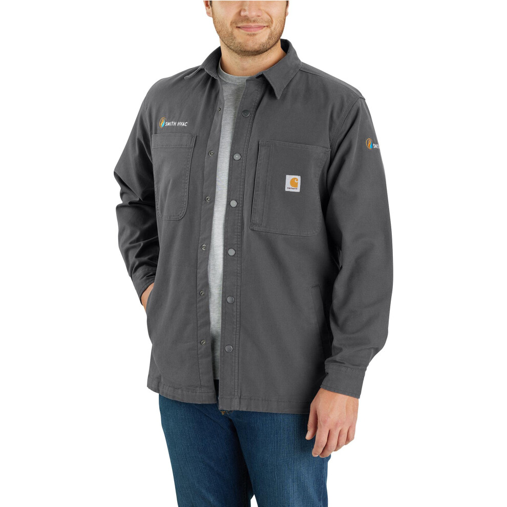 Carhartt Men's Rugged Flex Relaxed Fit Canvas Fleece-Lined Snap-Front Shirt Jac  Shadow  Medium