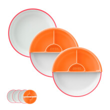 Omie Easy Scoop Plates for Kids | Unique Design Helps Food Fall into the Spoon Not on the Table | Made from Plants | 3 Plates + 2 Silicone Dividers