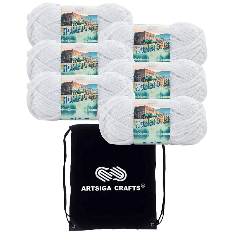 Lion Brand Hometown Houston Cream 135-98 (6-Skeins - Same Dye Lot) #6 S Bulky Acrylic Yarn for Crocheting and Knitting with Project Bag