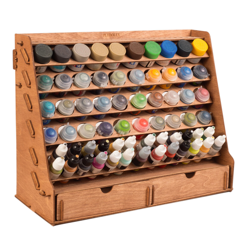 Plydolex Verfrek Organizer met 65 gaten in 2 maten voor miniatuurverfset - Aan de muur gemonteerd houten opbergrek voor ambachtelijke verf - Amba