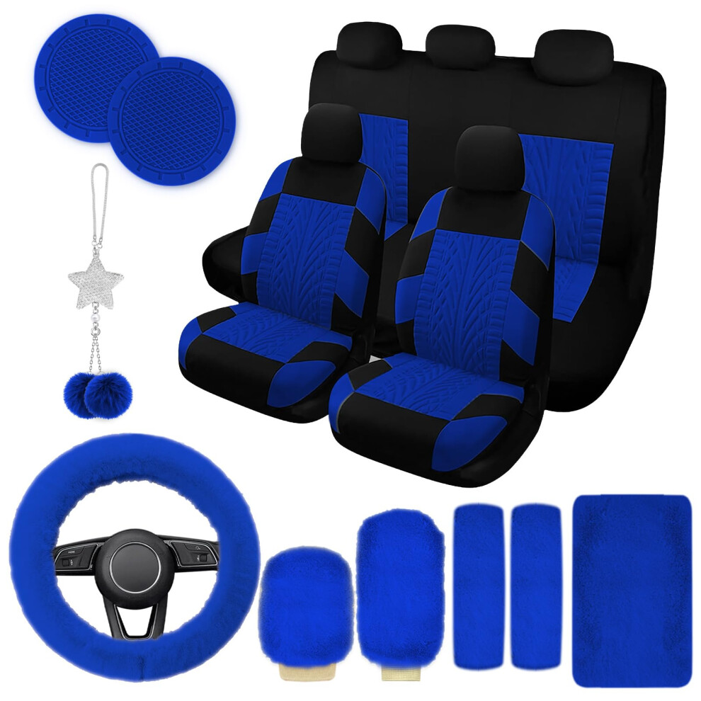 JINGSEN 17 Housses de si  ge auto pour femme, ensemble complet, housses de volant universelles en peluche, en laine douce et moelleuse, accessoires de