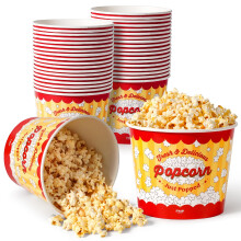 Fit Meal Prep 25er-Pack klassische Popcorn-Eimer aus Papier, Einweg-Popcornschalen, 2,44 l, fettabweisend, f   r Automaten, Heimkino, Karneval, Fil