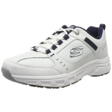 Skechers Men's Low-Top Trainers White Leather Synthetic Textile Navy Trim 12