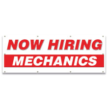 Ahora contratacin mecnica | Banner de 36 """" x 96 """" | Aplicar la ayuda de empleo interna se busca | Hecho en los Estados Unidos