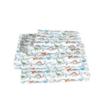 Fancy Linen Dinosaurs White Blue Orange Green Back Sheet Set for Boys/Teens/Girls New (Full)