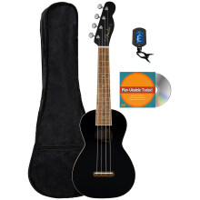 Fender Monterey Concert Ukulele - Black Bundle med Gig Bag Tuner och Austin Bazaar Instruktions DVD