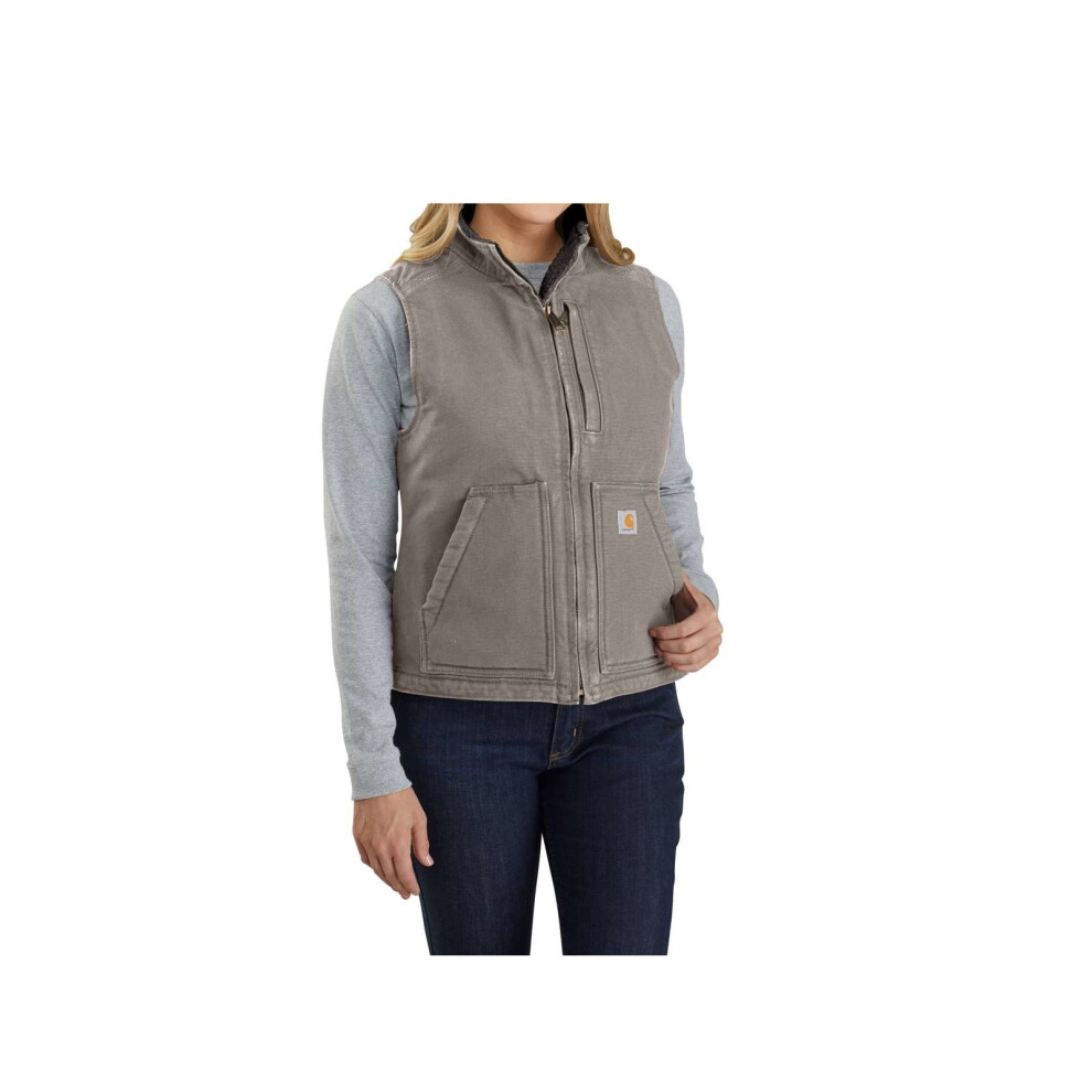 Carhartt Women's Relaxed Fit Washed Duck Sherpa-Lined Mock-Neck Vest  Taupe Gray  X-Large
