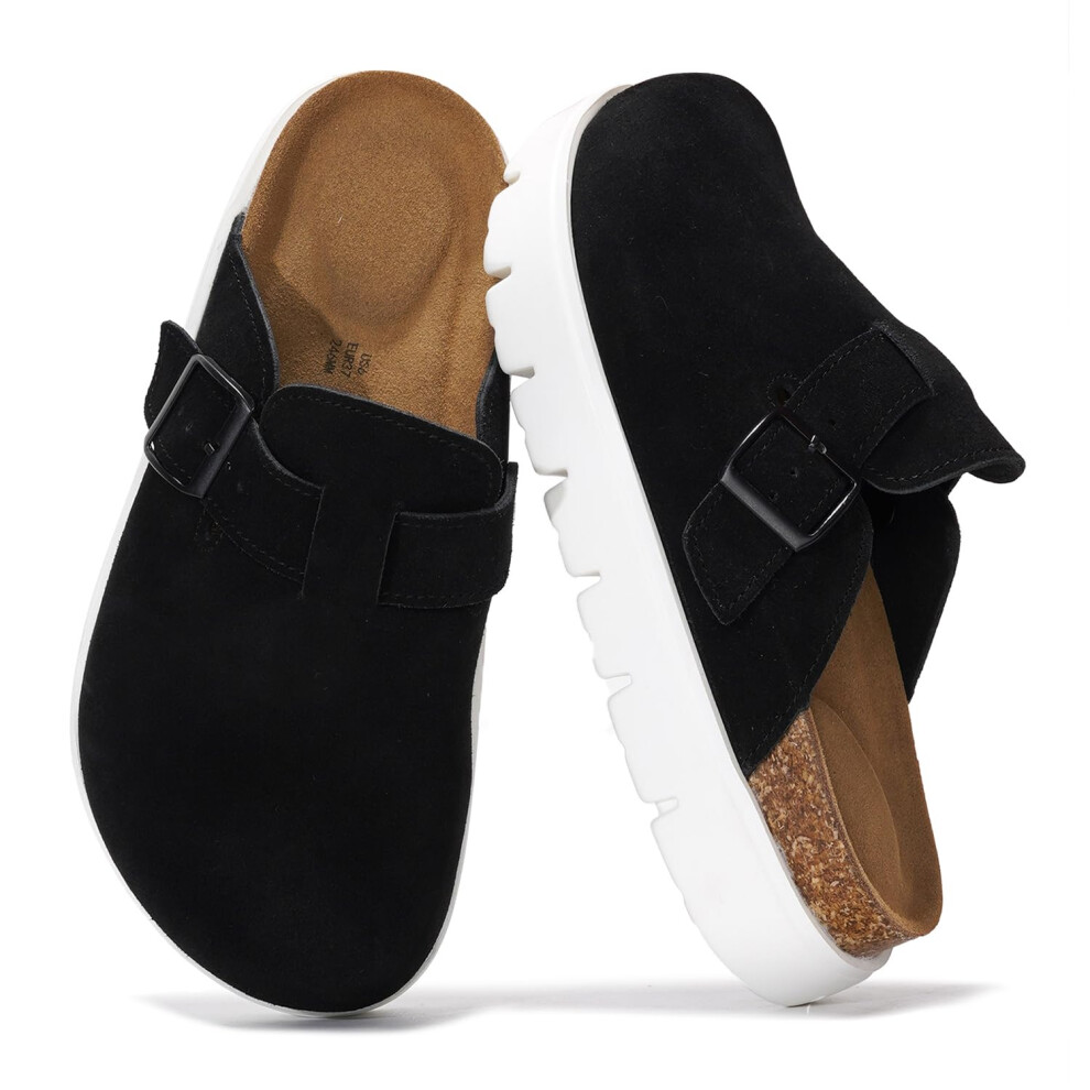 Project Cloud Genuine Leather Platform Clogs for Women Footwear - Memory Foam Arch Support Cork Footbed Casual Shoes & Mules for Women 2025 (Benton Ch